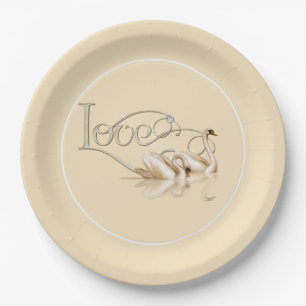 Schwäne aus Papierplatten und Lieben Pappteller