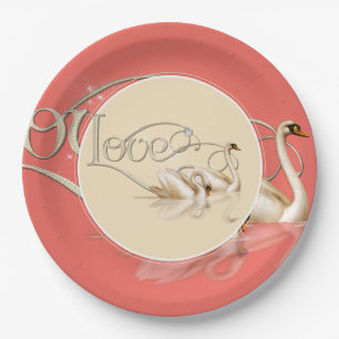 Schwäne aus Papierplatten und Lieben Pappteller