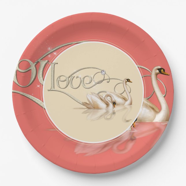 Schwäne aus Papierplatten und Lieben Pappteller (Vorderseite)