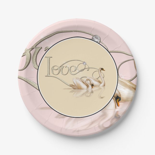 Schwäne aus Papierplatten und Lieben Pappteller (Vorderseite)