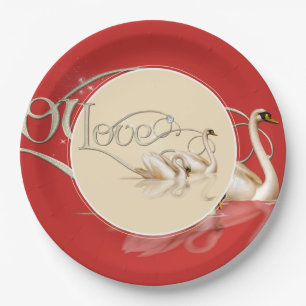 Schwäne aus Papierplatten und Lieben Pappteller