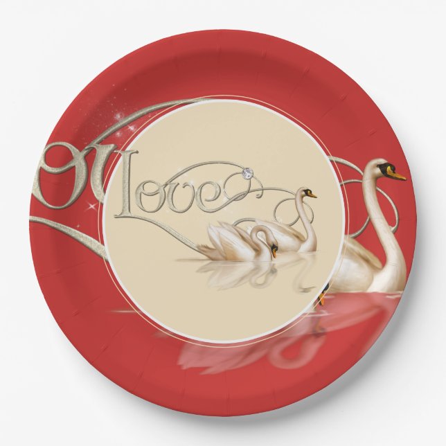 Schwäne aus Papierplatten und Lieben Pappteller (Vorderseite)
