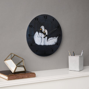 Schwäne bei Nacht Gemälde von Alfred Fox Große Wanduhr