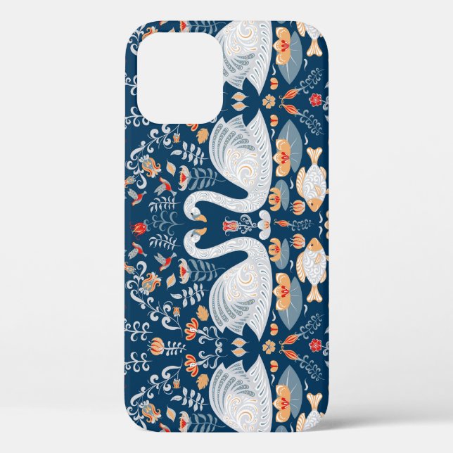 Schwäne, Fische, Blume, Volksmuster. Case-Mate iPhone Hülle (Rückseite)
