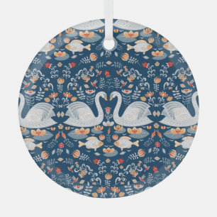 Schwäne, Fische, Blumen, Volksmuster. Ornament Aus Glas