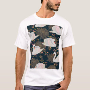 Schwäne und Chrysanthemen, natürliche Muster. T-Shirt