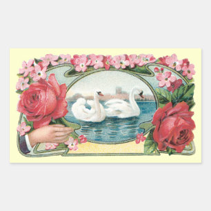 Schwäne und Rose Vintage Art Stickers