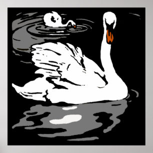 Schwäne von viktorianischen Holzschnitztieren Poster