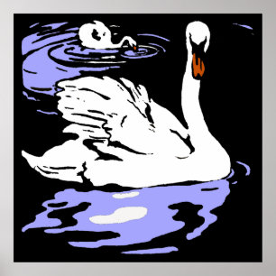 Schwäne von viktorianischen Holzschnitztieren Poster