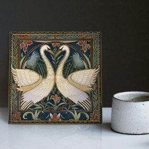 Schwäne William Morris Wanddekoration Art Nouveau Fliese