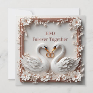 🕊️ Schwanen-Herz-Blumenrahmen-Hochzeitskollektion Einladung