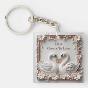 🕊️ Schwanen-Herz-Blumenrahmen-Hochzeitskollektion Schlüsselanhänger