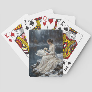 Schwanenjungfrau Winter Lake Romantik Fantasy Kuns Spielkarten