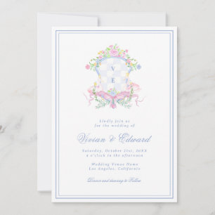 Schwanenkamm-Monogramm Küstenblau-Hochzeit Einladung