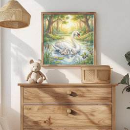 Schwanenmutter und Küken-Kinderstube Poster