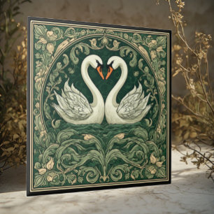 Schwanenpaar Art Nouveau Dekorativer Wandakzent Fliese