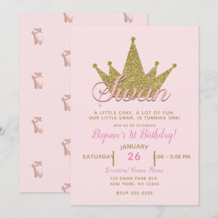 Schwanenprinzessin Rosa & Gold Glitter-Krone Gebur Einladung