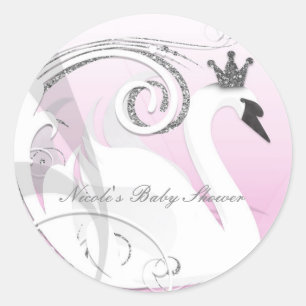 Schwanenprinzessin Silber Weiß Rosa Baby Shower Fa Runder Aufkleber