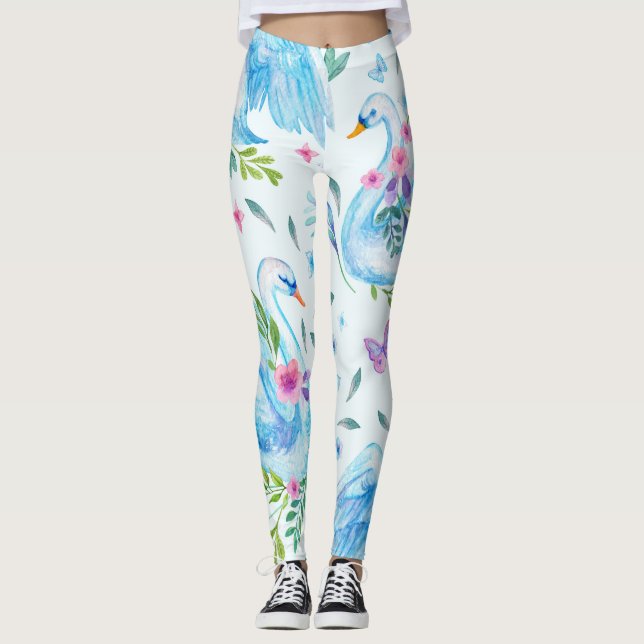 Schwanensee, Wasserfarbe niedlich nahtlos Muster. Leggings (Vorderseite)