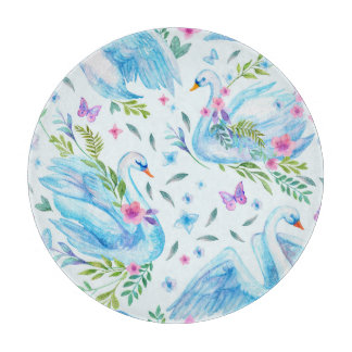 Schwanensee, Wasserfarbe niedlich nahtlos Muster. Schneidebrett