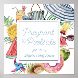 Schwanger & Poolside Jungen-Baby-Party Willkommens Poster