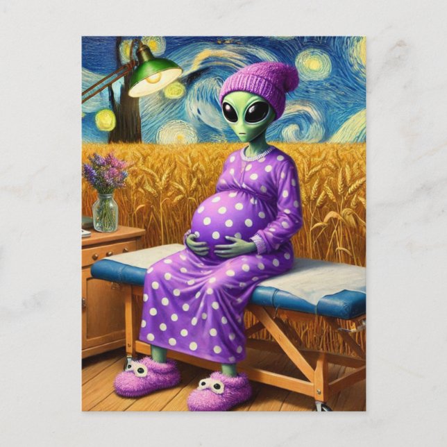Schwangere Alien in einem Polka Dot Dress im Weize Postkarte (Vorderseite)