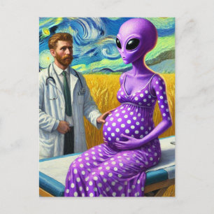 Schwangere Alien in einem Weizenfeld Dr. Van Gogh Postkarte