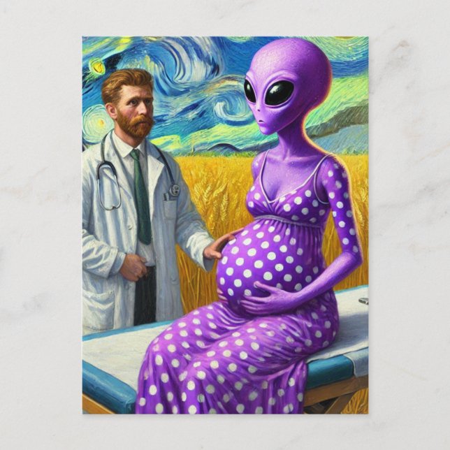 Schwangere Alien in einem Weizenfeld Dr. Van Gogh Postkarte (Vorderseite)
