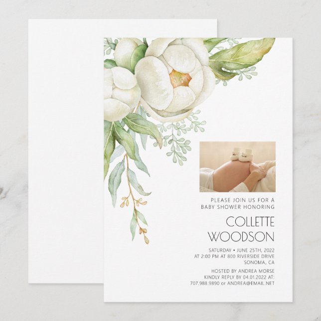 Schwangere Bauchblütendusche Foto Einladung (Vorne/Hinten)