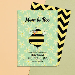 Schwangere Biene mit Brille Gelbe Blumen-Baby-Part Einladung