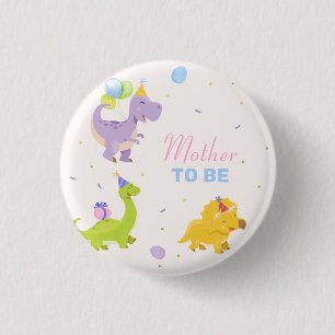 Schwangere Bunte Dinosaurier-Ballon-Baby-Party Button