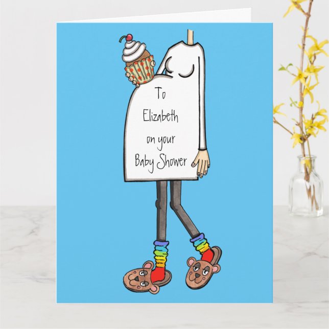 Schwangere Lady Light Skin Tone Baby Dusche Karte (Gelbe Blume)