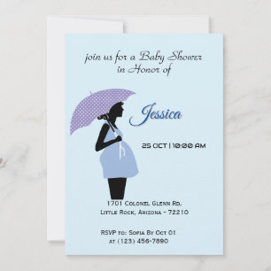 Schwangere Lady mit Polka Dot Umbrella Soft Blue Einladung