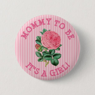 Schwangere Mama Pink Rose Babyparty Button