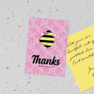 Schwangere Mutterbiene mit Brille Pink Floral Dankeskarte