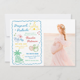Schwangere & Poolseite Pool Sommer Baby Shower Fot Einladung