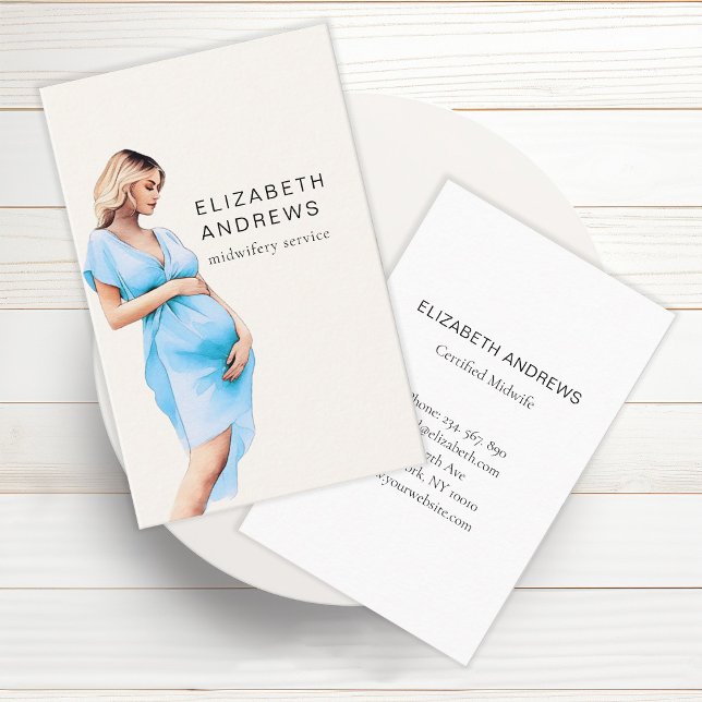 Schwangere, schlicht-moderne Aquarell Visitenkarte (Von Creator hochgeladen)