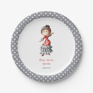 Schwangere Sevillana Flamenco Dancer Baby Dusche Pappteller