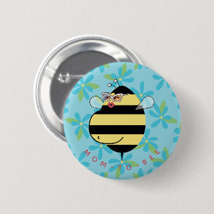 Schwangere werdende Mutter mit Brille Teal Blau Fl Button