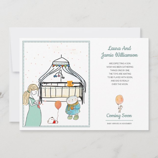 Schwangerschaft Ankündigung Watercolor Baby Boy (Vorderseite)