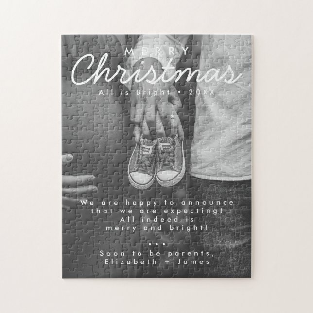 Schwangerschaft Ankündigung Weihnachts-Foto Puzzle (Vertikal)