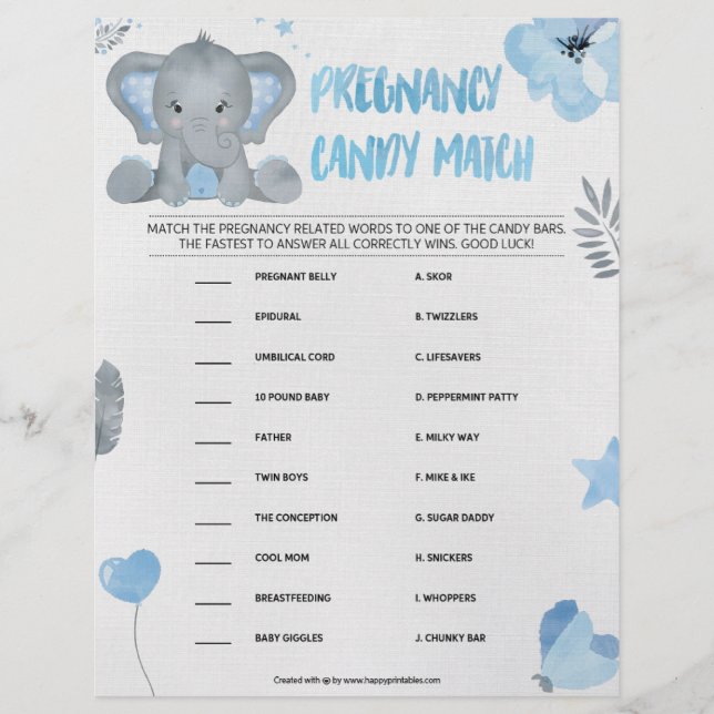 Schwangerschaft Candy Match [Baby Elephant [blau] Briefbogen (Vorderseite)