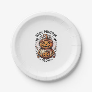 Schwangerschaft Kürbis-Shirt Vintage Halloween Bau Pappteller