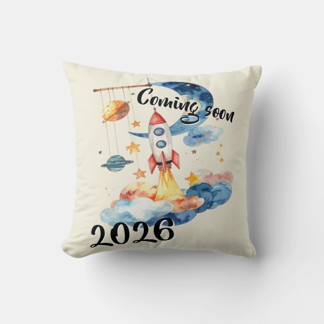 Schwangerschaft verkünden 2026 Rakete Weltraum  Kissen (Vorderseite)