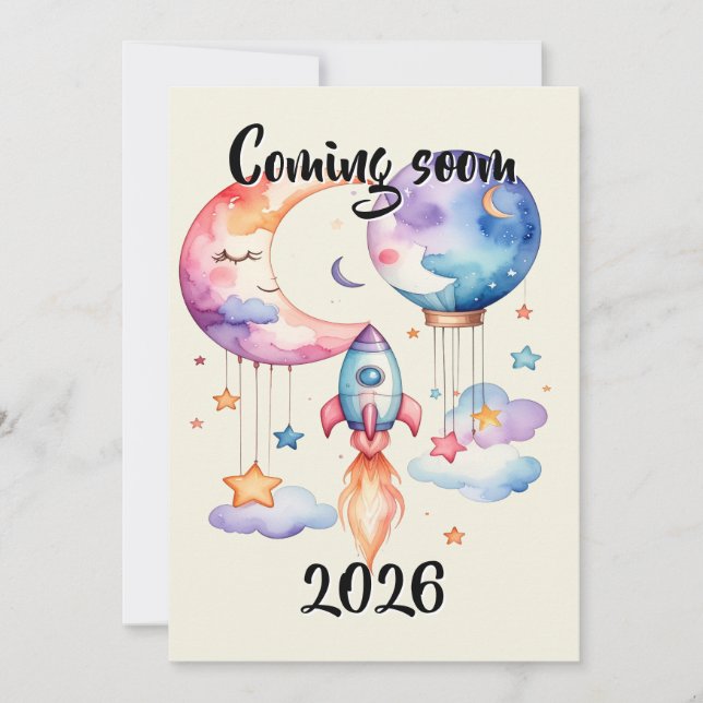 Schwangerschaft verkünden Aquarell Heißluftballon  Ankündigung (Vorderseite)