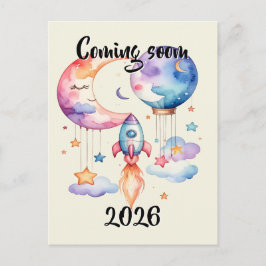 Schwangerschaft verkünden Aquarell Heißluftballon  Einladungspostkarte