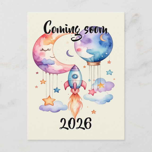 Schwangerschaft verkünden Aquarell Heißluftballon  Postkarte (Vorderseite)