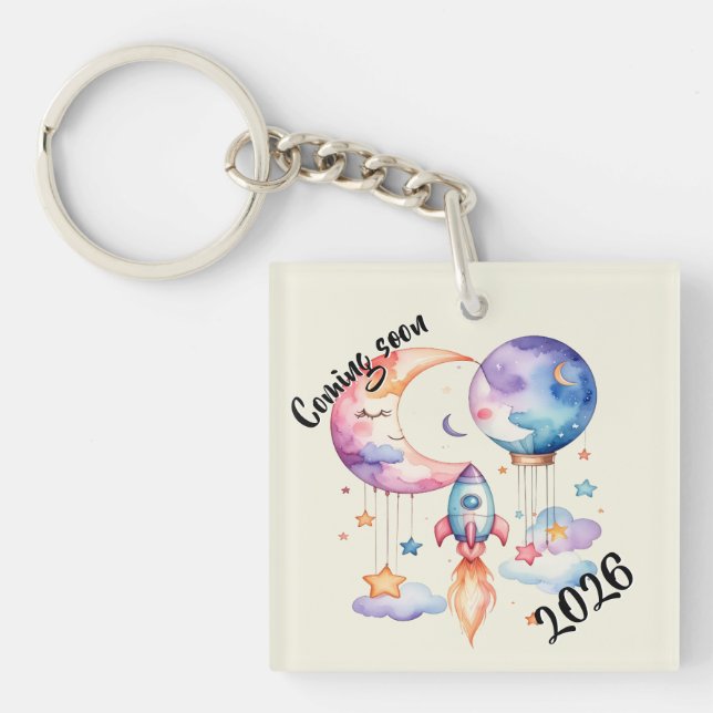 Schwangerschaft verkünden Aquarell Heißluftballon  Schlüsselanhänger (Vorderseite)