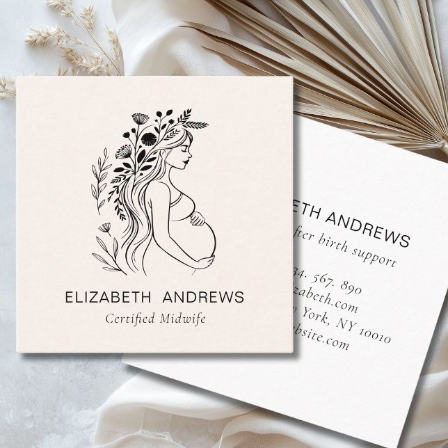 Schwangerschaftsabsage | Doula Midfrau Quadratische Visitenkarte (Pregnant Woman Illustration | Doula Midwife Square Business Card)