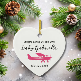 Schwangerschaftsankündigung Baby-Foto Pink Cessna Keramik Ornament